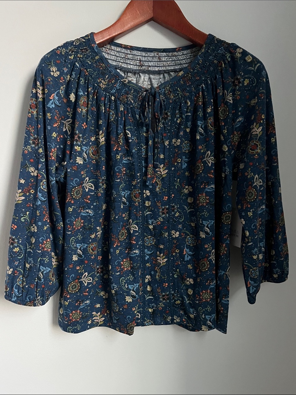 croft & barrow | Navy Floral Paisley Peasant Blouse NWT Size LP